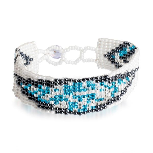 Alternate image for Mosaic-Inspired Blue and White Glass Bead Wristband Bracelet Heaven Harmony