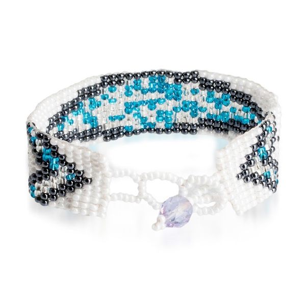 Alternate image for Mosaic-Inspired Blue and White Glass Bead Wristband Bracelet Heaven Harmony