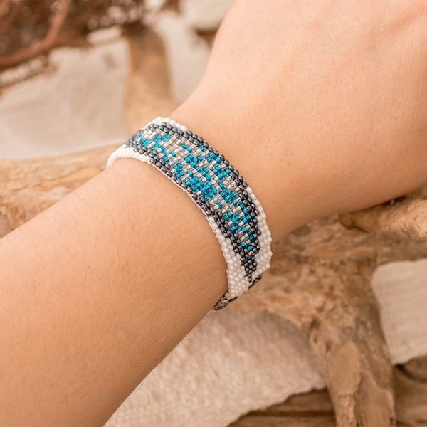 Alternate image for Mosaic-Inspired Blue and White Glass Bead Wristband Bracelet Heaven Harmony