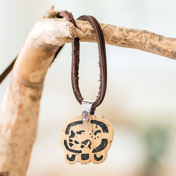 Alternate image for Coconut Shell and Lava Stone Maya E Sign Pendant Necklace Free Path