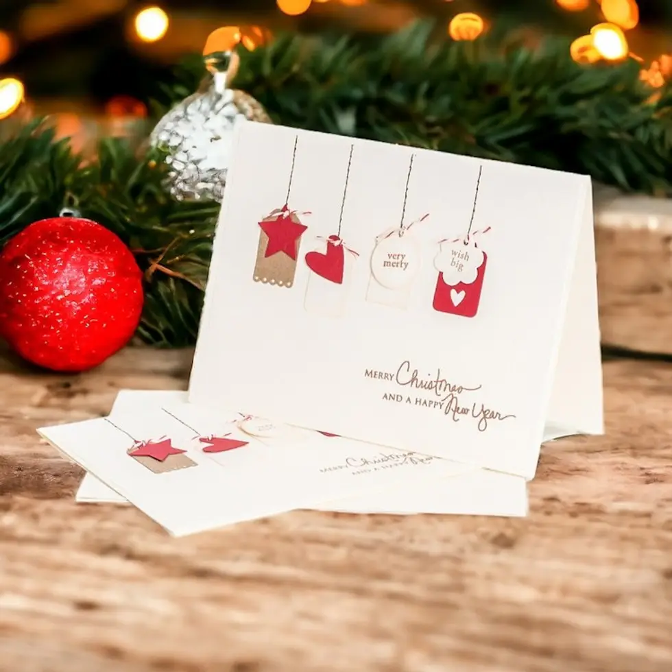 Handcrafted Pair of Christmas Greeting Cards with Envelopes 'Love Gifts'