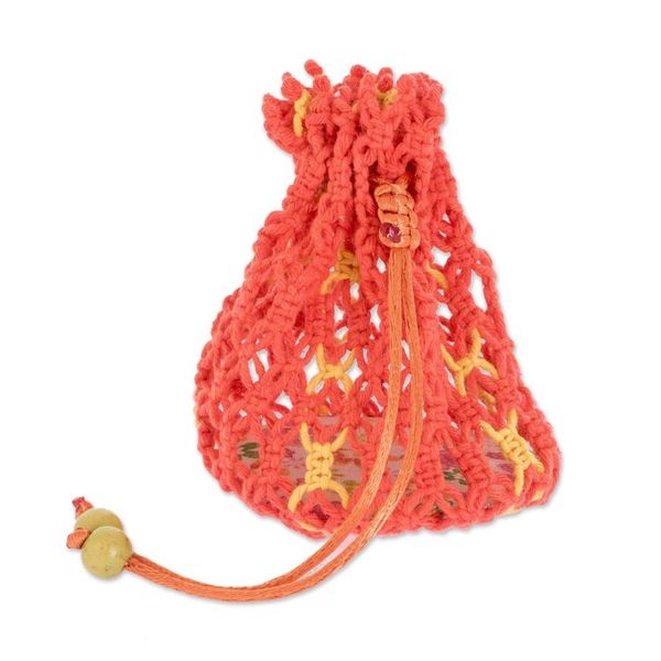 Alternate image for Multi-Purpose Macrame Cotton Pouch in Orange and Yellow Tropical Citrus