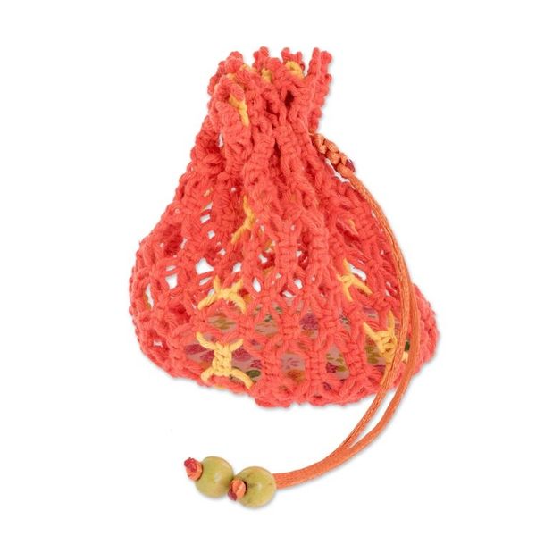 Alternate image for Multi-Purpose Macrame Cotton Pouch in Orange and Yellow Tropical Citrus