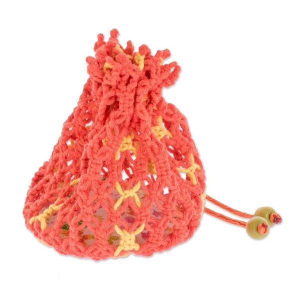 Alternate image for Multi-Purpose Macrame Cotton Pouch in Orange and Yellow Tropical Citrus
