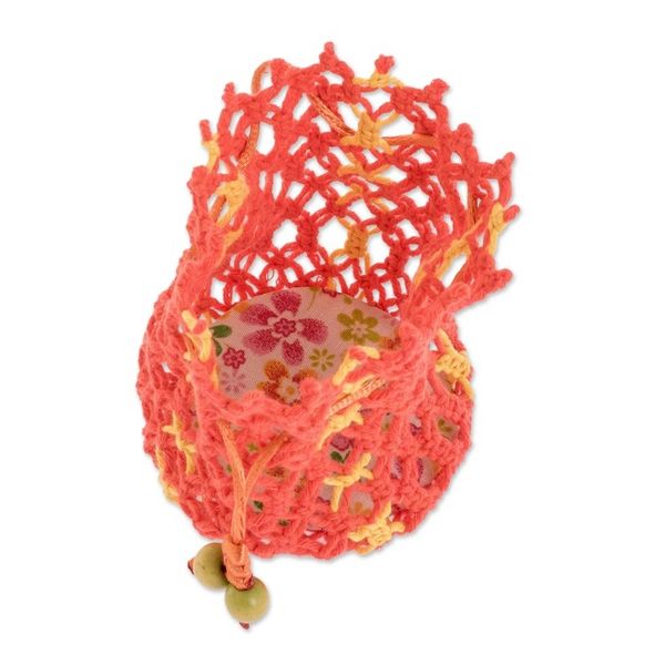 Alternate image for Multi-Purpose Macrame Cotton Pouch in Orange and Yellow Tropical Citrus