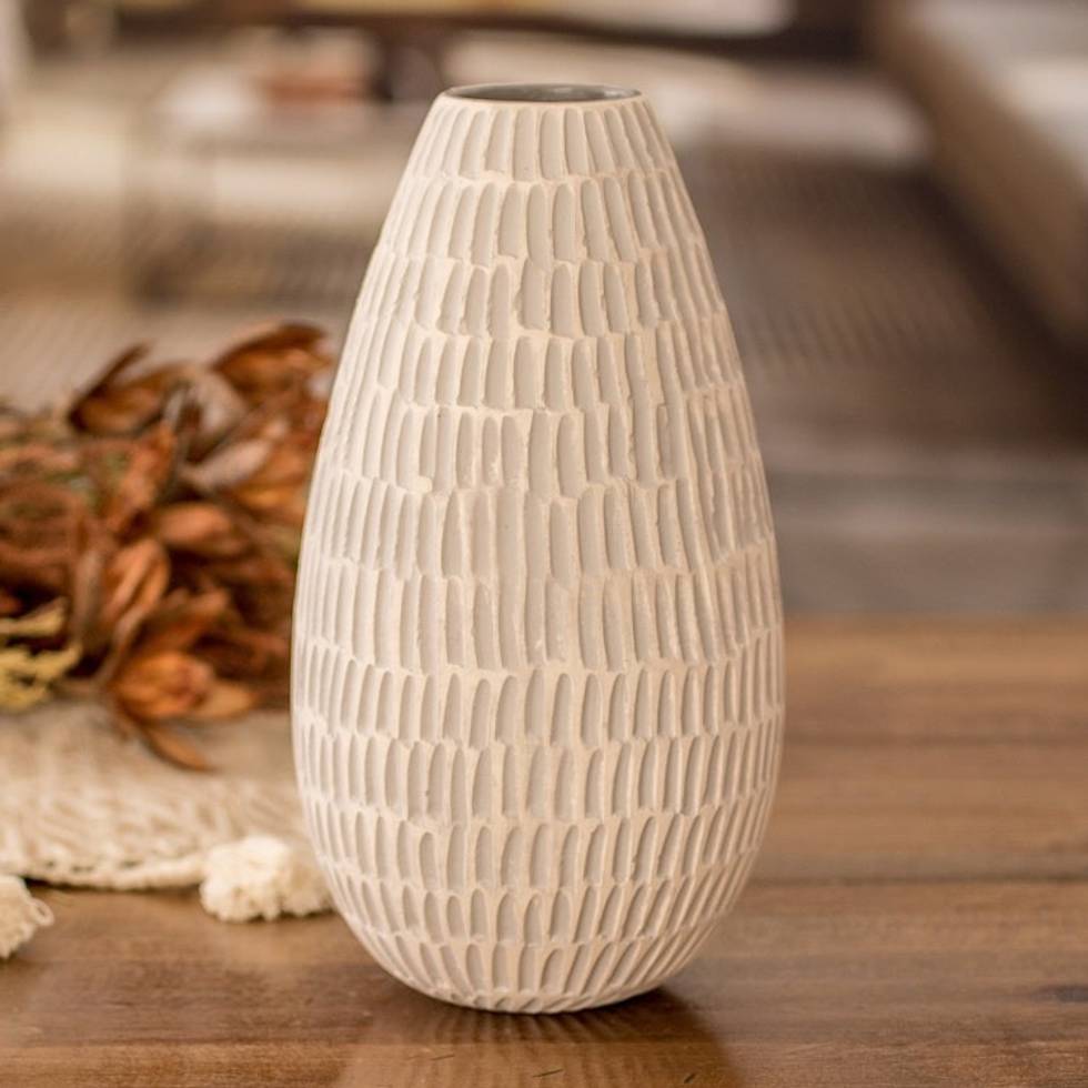 Hand-Painted Modern Ceramic Vase in Ivory and Grey 'Artisanal Elegance in Grey'