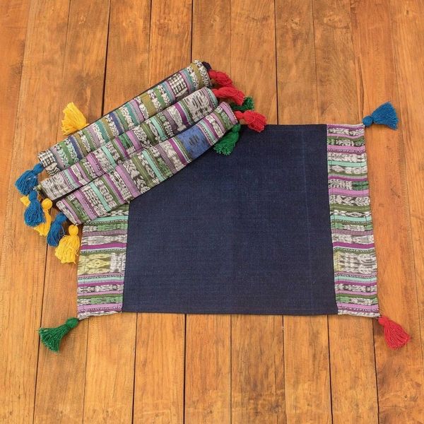 Alternate image for Set of Four Handwoven Cotton Placemats with Colorful Tassels Land of Traditions