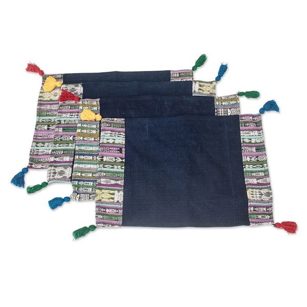 Alternate image for Set of Four Handwoven Cotton Placemats with Colorful Tassels Land of Traditions