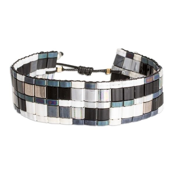 Alternate image for Adjustable Mosaic Style Glass Beaded Wristband Bracelet Luxurious Tiles