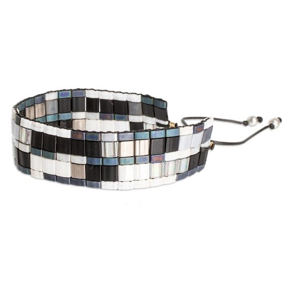Alternate image for Adjustable Mosaic Style Glass Beaded Wristband Bracelet Luxurious Tiles