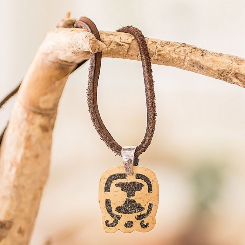 Coconut Shell and Lava Stone Tijax Sign Pendant Necklace 'Spiritual Liberation'