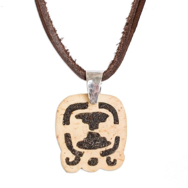 Alternate image for Coconut Shell and Lava Stone Tijax Sign Pendant Necklace Spiritual Liberation