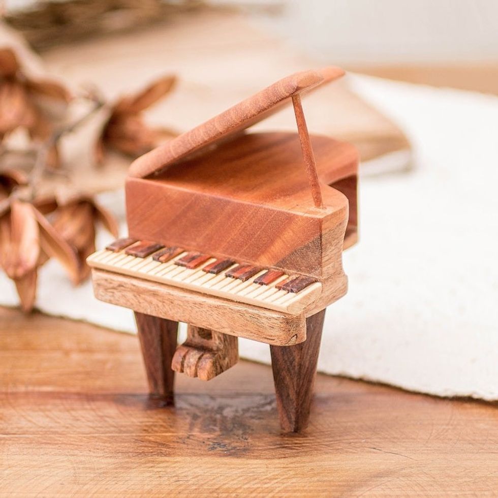 Sustainable Mahogany Wood-Carved Piano Decorative Accent 'Keys of Harmony'
