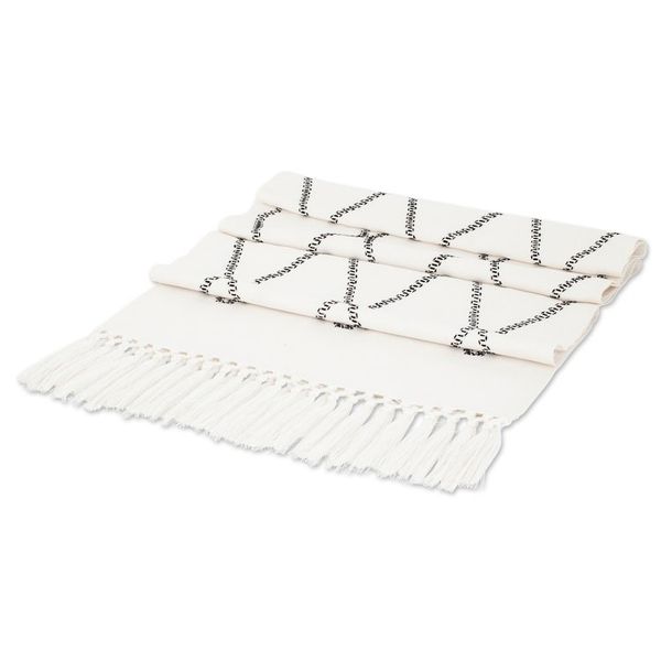 Alternate image for Handwoven White Cotton Table Runner with Diamond Pattern White Diamond Paths