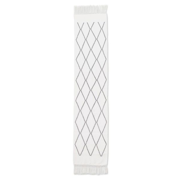 Alternate image for Handwoven White Cotton Table Runner with Diamond Pattern White Diamond Paths