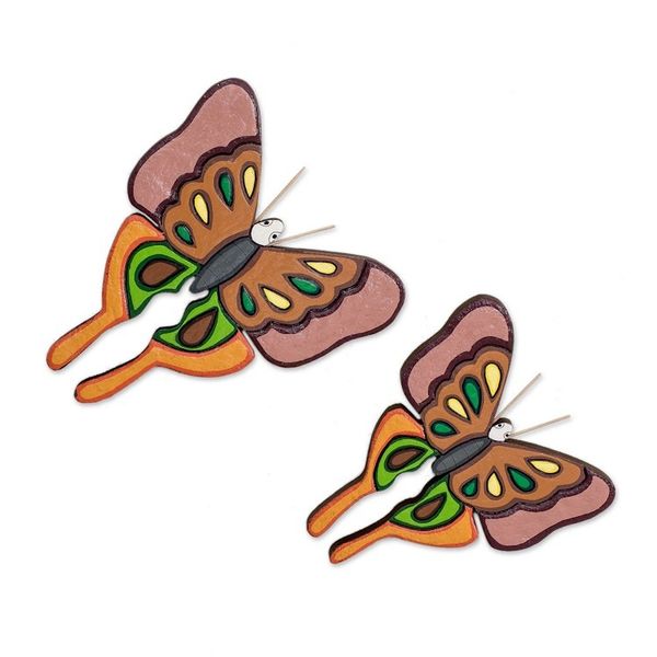 Alternate image for Set of 2 Painted Green and Brown Butterfly Wood Wall Art Sylvan Flutter