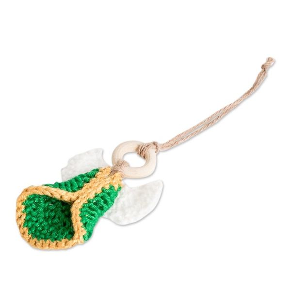 Alternate image for Set of 3 Handcrafted Green Cotton and Wood Angel Ornaments Harmonious Creation