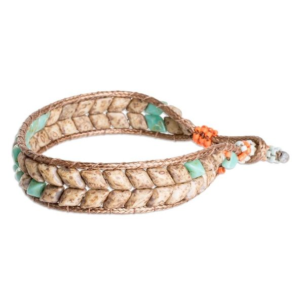 Alternate image for Handmade Turquoise and Brown Glass Beaded Wristband Bracelet Serene Current