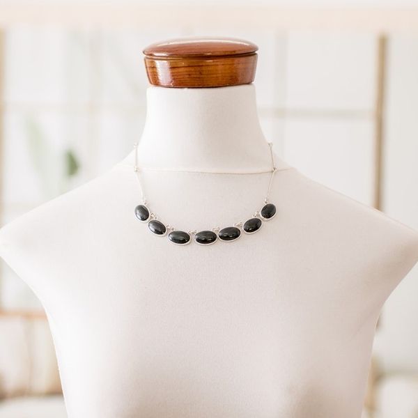 Alternate image for 925 Silver Pendant Necklace with Oval Dark Green Jade Stones Maya Splendor