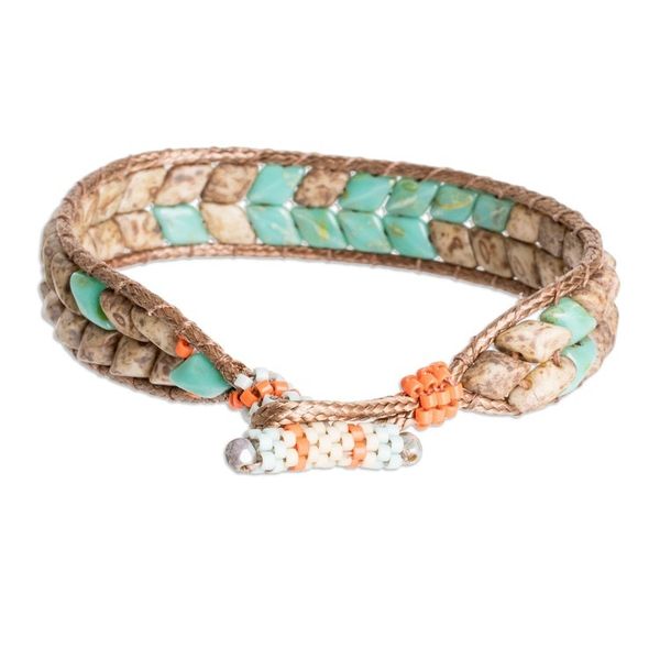 Alternate image for Handmade Turquoise and Brown Glass Beaded Wristband Bracelet Serene Current