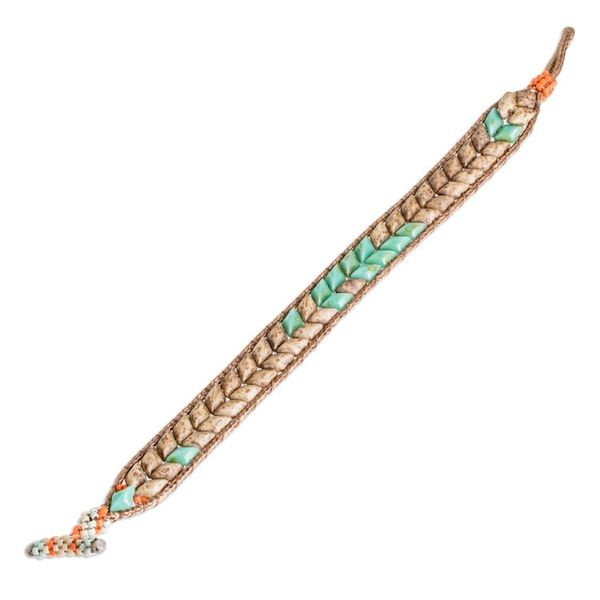 Alternate image for Handmade Turquoise and Brown Glass Beaded Wristband Bracelet Serene Current