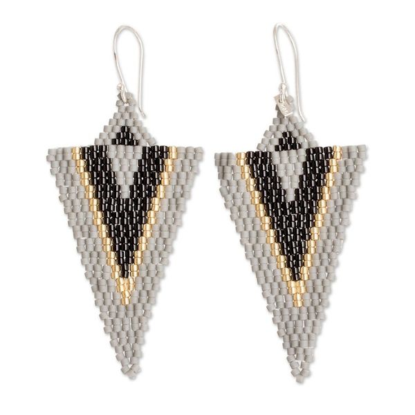 Alternate image for Handcrafted Triangular Black and Grey Dangle Earrings Black Grey Directions