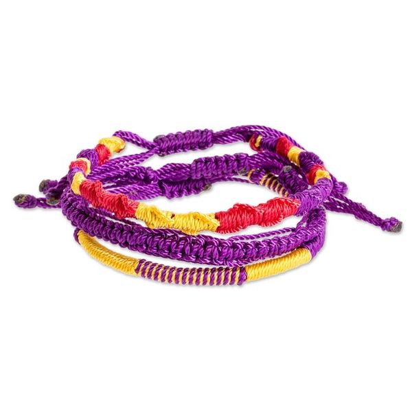 Alternate image for Set of 3 Yellow Purple and Red Macrame Friendship Bracelets Vibrant Trio
