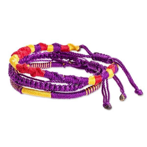 Alternate image for Set of 3 Yellow Purple and Red Macrame Friendship Bracelets Vibrant Trio