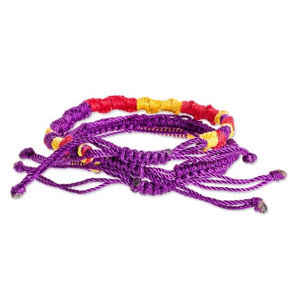 Alternate image for Set of 3 Yellow Purple and Red Macrame Friendship Bracelets Vibrant Trio