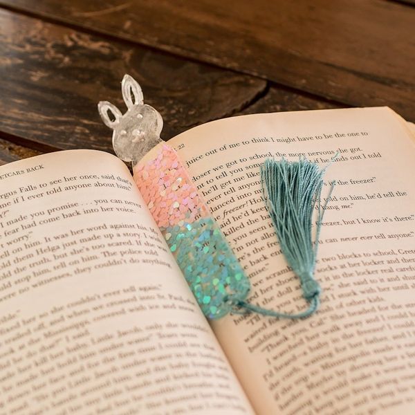 Alternate image for Handmade Bunny-Themed Resin Bookmark with Turquoise Tassel Bunny Legends