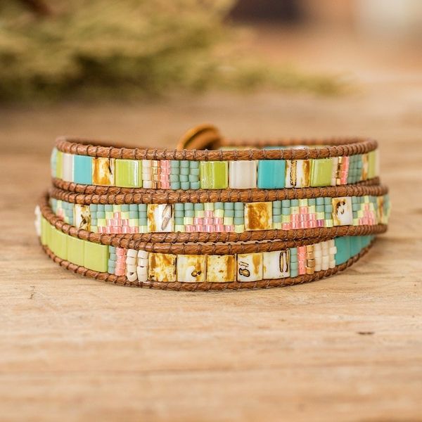 Alternate image for Handcrafted Glass Beaded Wrap Bracelet from Guatemala Santa Fe