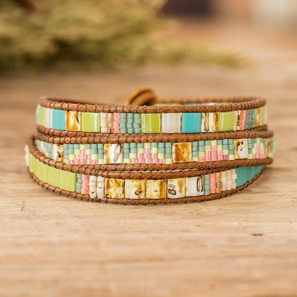 Handcrafted Glass Beaded Wrap Bracelet from Guatemala 'Santa Fe'