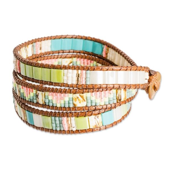 Alternate image for Handcrafted Glass Beaded Wrap Bracelet from Guatemala Santa Fe