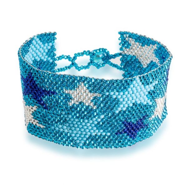 Alternate image for Handmade Glass Beaded Star Wristband Bracelet in Sky Blue Constellation in Sky Blue