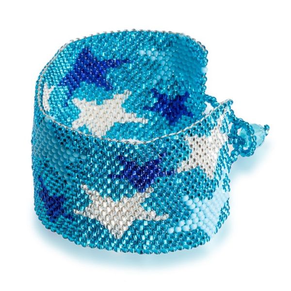 Alternate image for Handmade Glass Beaded Star Wristband Bracelet in Sky Blue Constellation in Sky Blue