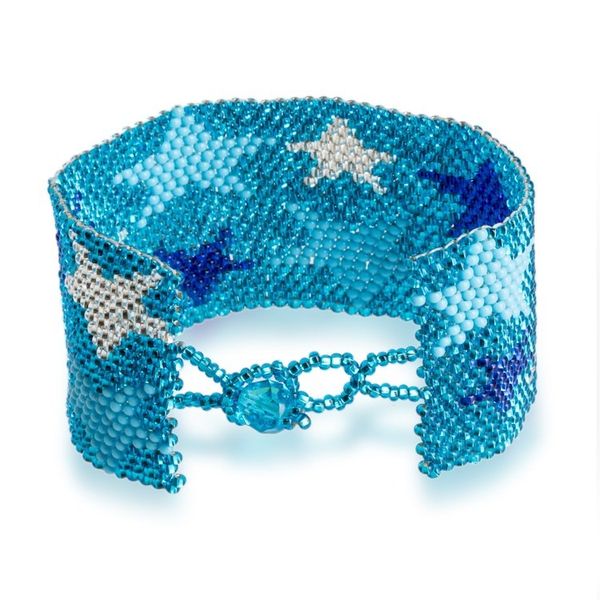 Alternate image for Handmade Glass Beaded Star Wristband Bracelet in Sky Blue Constellation in Sky Blue