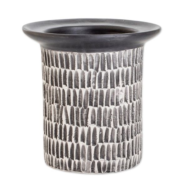 Alternate image for Guatemalan Handcrafted Textured Ivory and Black Ceramic Vase Art and Elegance in Black