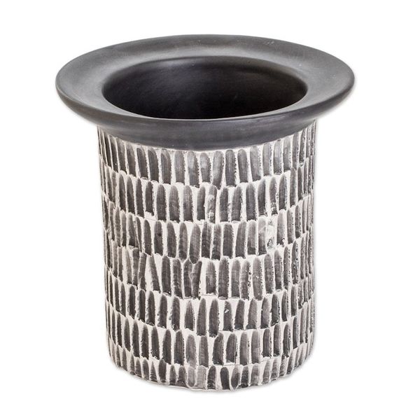 Alternate image for Guatemalan Handcrafted Textured Ivory and Black Ceramic Vase Art and Elegance in Black