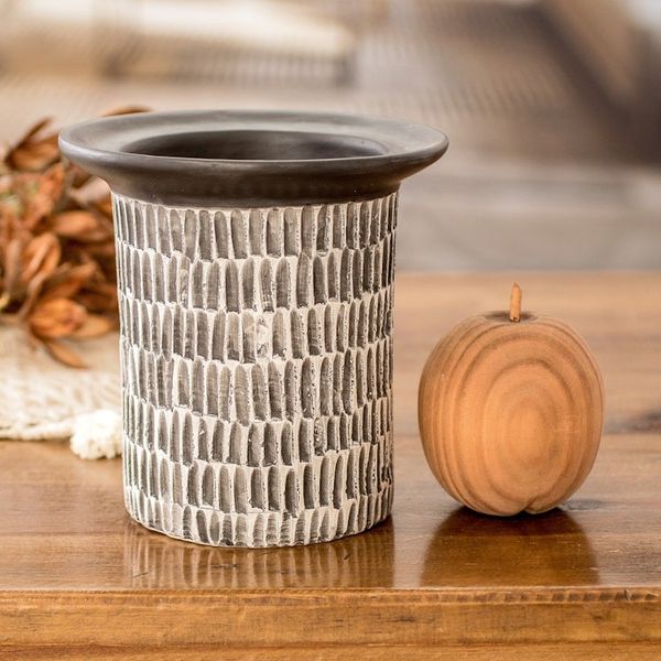 Alternate image for Guatemalan Handcrafted Textured Ivory and Black Ceramic Vase Art and Elegance in Black