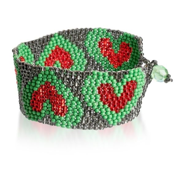 Alternate image for Adjustable Grey Red Green Beaded Bracelet with Heart Theme Green Queen of Hearts