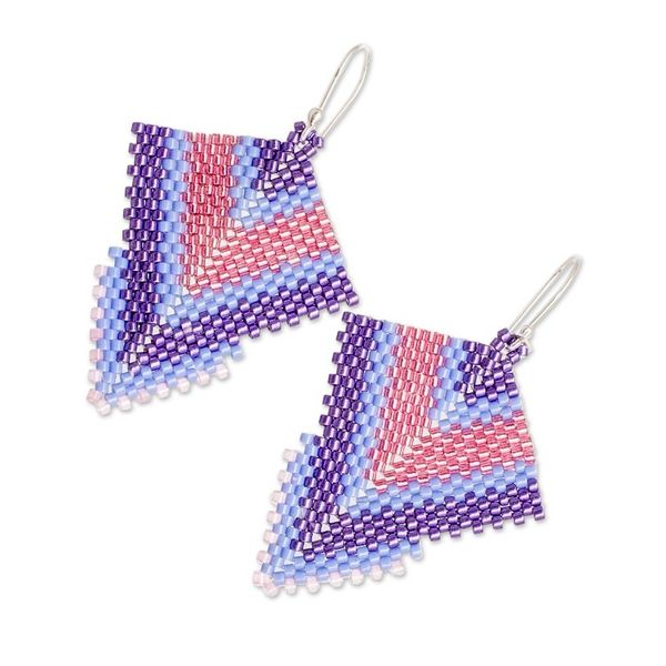 Alternate image for Handcrafted Purple and Pink Glass Beaded Dangle Earrings Purple Signals