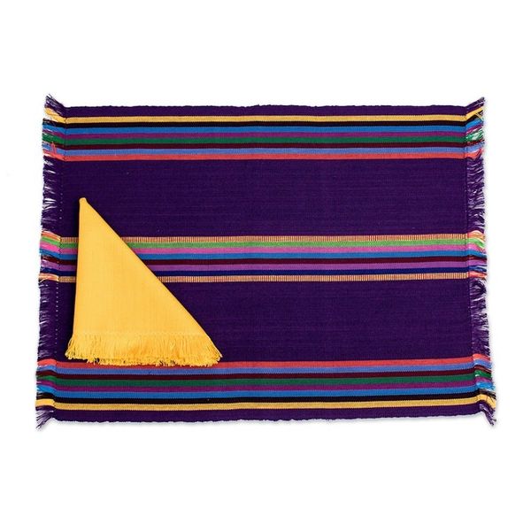 Alternate image for 4 Hand-Woven Striped Cotton Placemats with Napkins in Purple Palopo in Purple