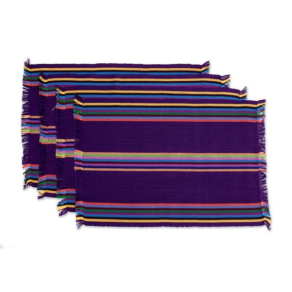 Alternate image for 4 Hand-Woven Striped Cotton Placemats with Napkins in Purple Palopo in Purple