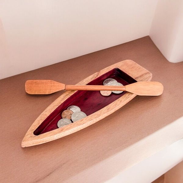 Alternate image for Hand-Carved Canoe-Shaped Cedarwood Catchall in Red These Lovely Rivers