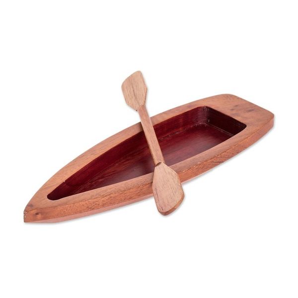 Alternate image for Hand-Carved Canoe-Shaped Cedarwood Catchall in Red These Lovely Rivers