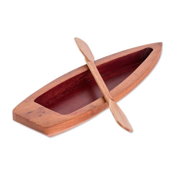 Alternate image for Hand-Carved Canoe-Shaped Cedarwood Catchall in Red These Lovely Rivers