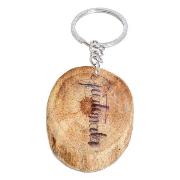Alternate image for Hand-Carved Pinewood Keychain with Volcano Painting Volcano Charm