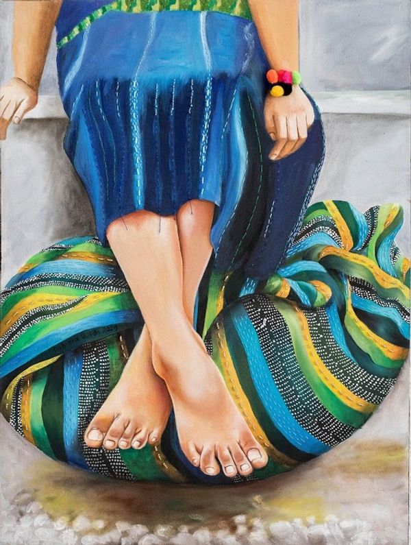 Alternate image for Guatemalan Woman Beaded Oil Painting with Pompom Accents Break