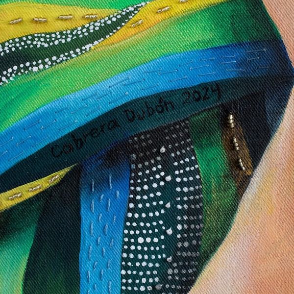 Alternate image for Guatemalan Woman Beaded Oil Painting with Pompom Accents Break