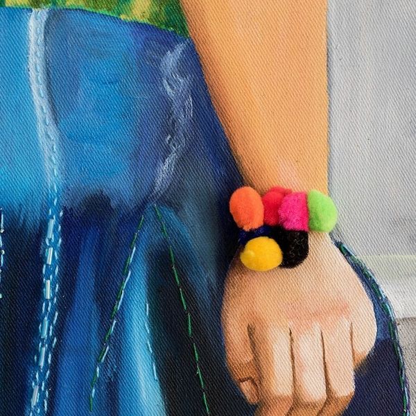 Alternate image for Guatemalan Woman Beaded Oil Painting with Pompom Accents Break